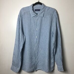 Vineyard Vines linen blue plaid button up shirt. XL